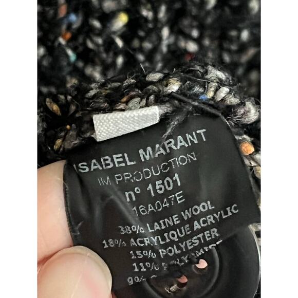 Isabel Marant Etoile Oversized Wool Blend Speckled Black V Neck Cardigan 38/ M - Picture 7 of 8